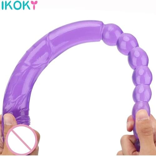 Flexible Soft Jelly Dildo Vagina Anal Massager Anus Beads Super Long Artificial Penis Double End Dildo Sex Toys for Gay Women