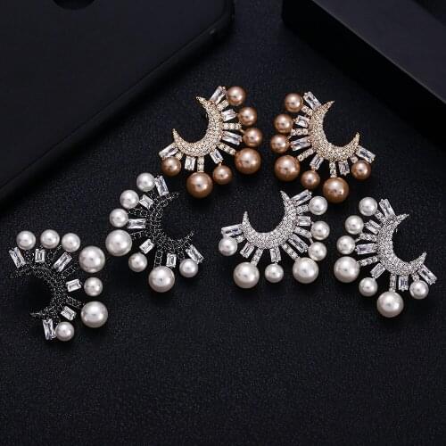 Janekelly NEW Trendy Luxury C Shape Flower Stud Earrings For Women Wedding Cubic Zircon CZ Bridal Earrings Bohemia Hot