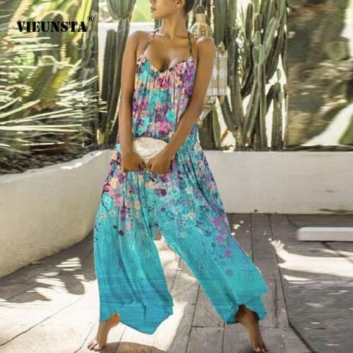 Spring Women Sexy Sleeveless Party Jumpsuit Elegant Office Ladies Wide Leg Playsuit Romper Casual Long Pants Print Overalls 3XL