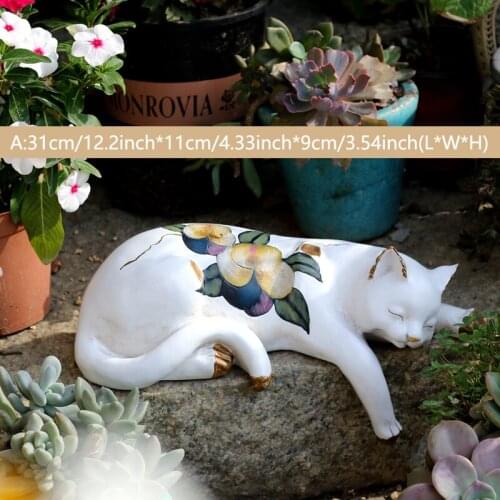 Lazy Cat Sculpture Animal White Cat Statue Resin Cat Kitty Lawn Landscape Crafts Sculpture Flower Stand Decor garden decor