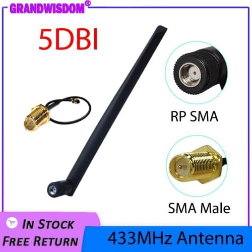LORA MORE 433Mhz Antenna 5dbi GSM 433 mhz RP-SMA Connector Rubber Lorawan antenna+ IPX to SMA Male Extension Cord Pigtail Cable