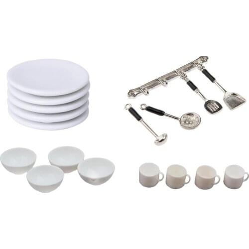 1:12 Dollhouse Miniature Accessories Bowl Plate Coffee Cups Kitchenware Tableware Set Doll House Decoration Kits