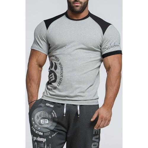 Men Summer Casual Cotton T Shirt Short Sleeve Slim Fit Sports Tops Gym Fitness Bodybuilding Tshirt Workout Brand Clothing O Neck