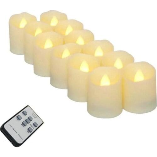 Set of 12pcs wavy Edge Flameless LED Candle w/timer Remote Control Pillar candle tealight f/Christmas/Wedding/Church-Warm white