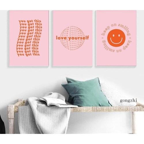 Keep On Smiling Positive Nordic Poster Love Yourself Motivational Quote Canvas Painting Wall Art Pictures Living Room Home Decor