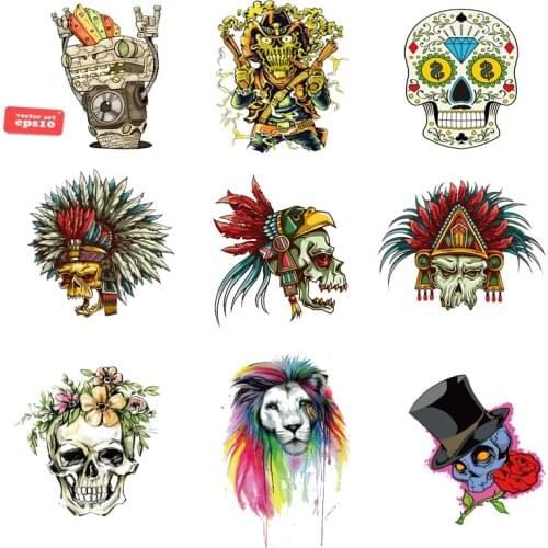 Iron-on Transfers for Clothing Ironing Patches Thermo Stickers on Clothes Stripe Rock Diy Skull Patch Fusible Vinyl Adhesive A