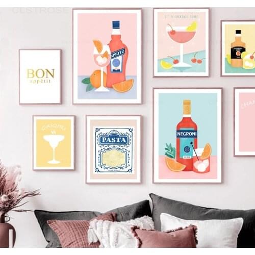 Spritz Negroni Champagne Cocktail Wall Art Canvas Painting Nordic Posters And Prints Wall Pictures For Living Room Kitchen Decor