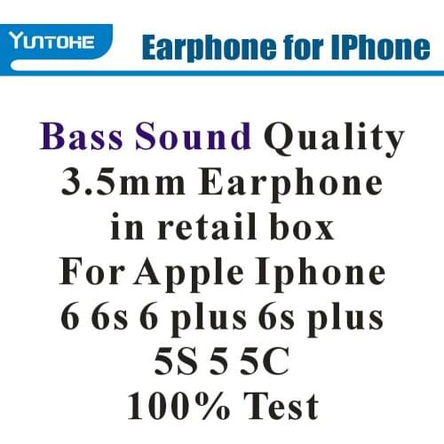 Wholesale 3.5mm Bass Sound Quality Earphone With Remote Mic Volume Control For iPhone 5G 6G 6Plus 100% Test 1000pcs/lot