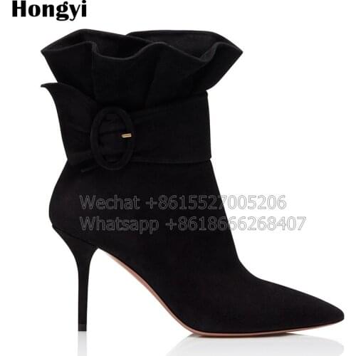 New Arrival Suede Leather Buckle Zipper Women Thin High Heel short Boots Woman High Heels Plus size 43