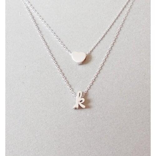 Heart and cursive initial layered necklacegold Initial heart Layered necklaceWedding valentines day gift fc078