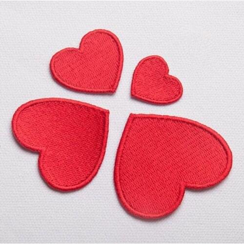 4PCS Brand logo patches cartoon Red Heart-shaped cloth Embroidered iron on patch for clothing Jacket Applique DIY Accessory