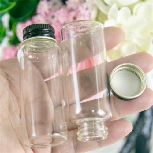 27x70x14mm 25ml Transparent Clear Gift Glass Bottles Screw Cap Black Aluminum Lid Glass Jars Empty Vials 25ml Gift Bottles 50pcs