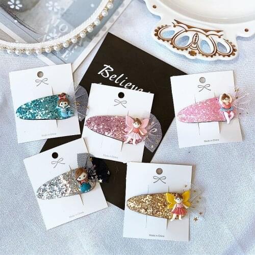 Retail 1PC Fashion Cute Fairy Mermaid Snap Clips Glitter Cartoon Barrettes Hairpins Princess Headwear Hair Accessories