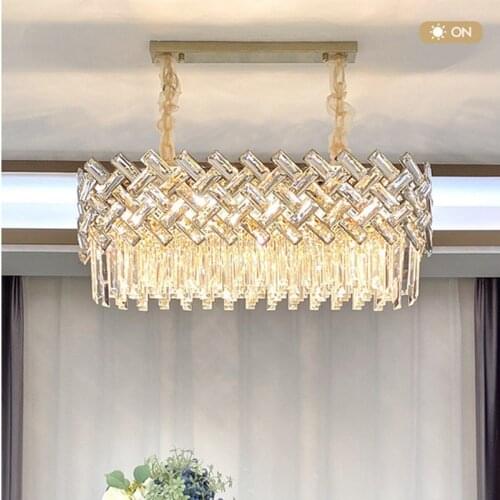 Modern Dining Room Lighting Luxury Gold Metal E14 Led Pendant Lights K9 Crystal Chain Hanging Lamp Oval Suspend Lamp Fixtures