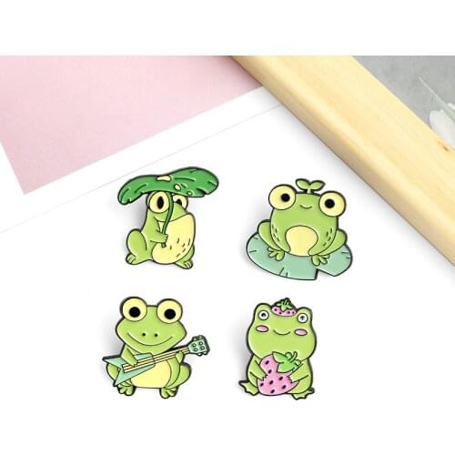 Cute Cartoon Frog Guitar Brooch Funny Quack Quack Brooch Strawberry Frog Brooch Backpack Badge Personality Frog Enamel Pins