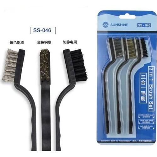 Sunshine SS-046 3 In1 Mobile Phone Repair Motherboard Anti-static Steel Brush Fine Cleaning Brush Repair Soft Brush Cleaning