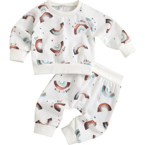 2021 3-24M Casual Toddler Boys Girl Clothing Rainbow Letter Print Long Sleeve Sweatshirt+Harem Pants Spring Autumn 2pcs Outfits