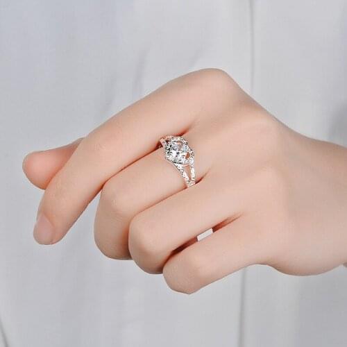 UUNICO Fashion Crystal Heart Shaped Wedding Rings For Women Luxury Elegant Zircon Engagement Rings Jewelry Party Gifts