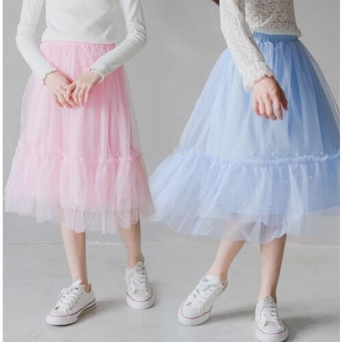 Spring 2021 Teenage Kids Beading Skirt For Girl Mesh Princess Tutu Skirts For Dance Party Skirt Girls Costume 6 8 10 12 14 Years