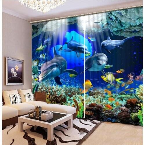 3D Curtain Photo Custom Size Blackout Shade Window Curtains Animal underwater world Curtain Decorative Door Curtain