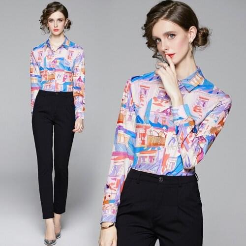 New Spring Summer Fall Runway Stylish Floral Print Collar Long Sleeve OL Turn-Down Neck Womens Party Casual Top Shirts Blouse