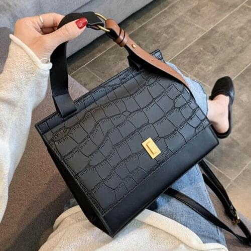 Vintage Stone Pattern Women Totes 2021 Fashion New PU Leather Women Designer Handbag High Capacity Female Shoulder Messenger Bag