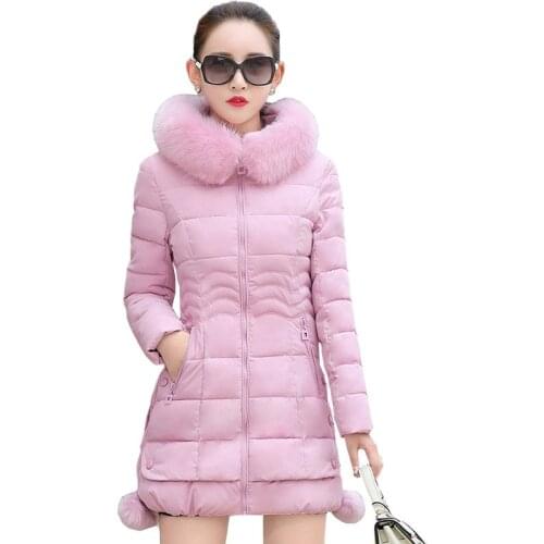 Winter Jacket Women New 2019 Hooded fur collar Coat Female Parka Pink Black Thick Cotton Padded Lining Ladies M-3XXXL Outerwear