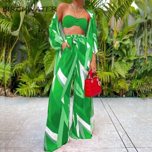 Women Three Piece Sets Fashion Bra & Long Sleeve Cardigan and Wide Leg Pants Suits Sexy Female 3 Piece Outfits Beach Ovreall