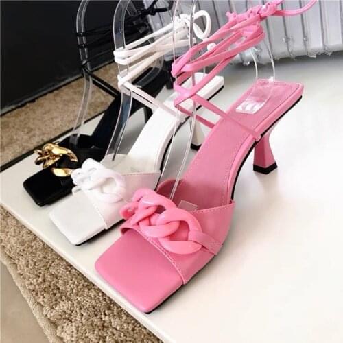 Aneikeh Summer Women Shoes 2021 Patent Leather Party Metal Decoration PU Ankle-Wrap Fashion Sandalias Leopard Shallow