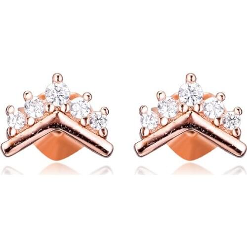 Tiara Wishbone Stud Earrings for Women Rose Golden Jewelry Clear CZ Princess Crown Design Girls Earrings 2019 Jewelry Fashion