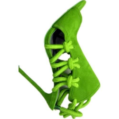 Woman Green Blue Red Purple Suede Thick Ropes Cuts Out Sandals Peep Toe Lace Up Thin Heels Slingback Party Sandals Shoes Lady