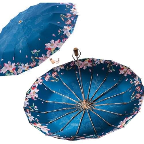 Umbrella Anti UV Sun Folding Umbrellas Rain Women Parasol Japan Style Titanium Rose Gold 16K Windproof Female Travel Umbrellas