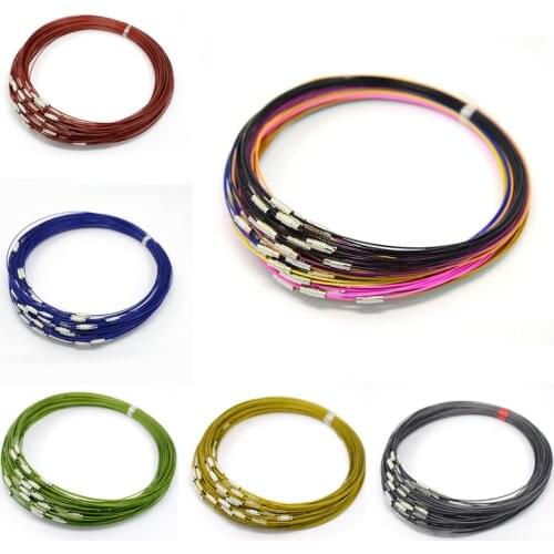 10 pcs/lot 1mm Stainless Steel Wire Necklace bracelet Cord For DIY Jewelry Making With Brass Screw Clasp Mixed Color 17.5" F70