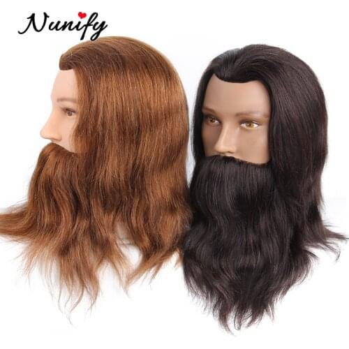 100% Real Human Hair Training Doll Head Men Hairdressing Training Head Cutting Practice Mannequin Head With Big Beard For Salon