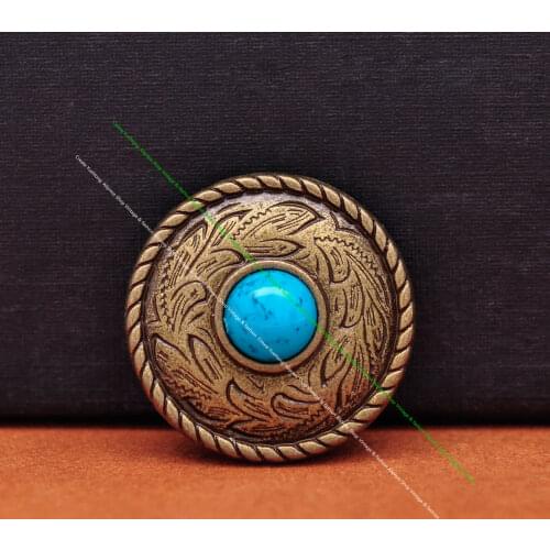 10X Antique Brass Prairie Dust Rope Side Leathercraft Wallet Keyring Saddle Headstall Turquoise Metal Belt Concho 1" Screwback