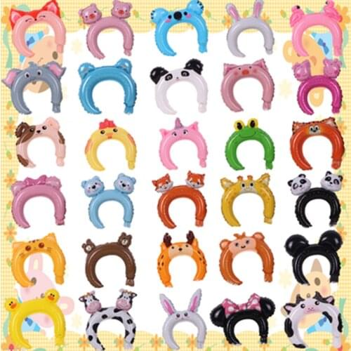 6/10pcs Mickey Minnie Mouse Kids Cute Animal Headband Balloon Panda Fox Baby Shower Happy Birthday Wedding Party Decoration