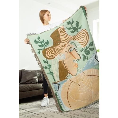 Abstract Girl Sofa Throw Blanket Cotton Thread Knitted Blanket With Tassel Geometry Bohemian Sofa Cover Bed Blanket