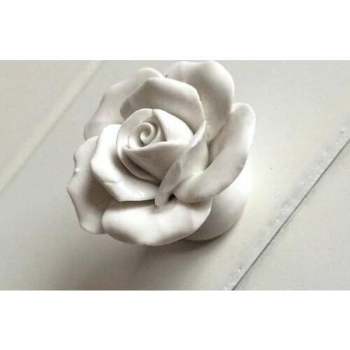 White Flower Drawer Knobs / Rose Dresser Handles / Unique Cabinet Knobs Pull Handle Ceramic Decorative Knobs Furniture Hardware