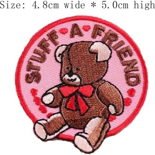 Free Shipping 1pc Brown Bear 5.0cm High Iron On Sew On For Left Chest/Decorattion/Applique/Animal/Pink Circle/Friend/Scarf/Pet