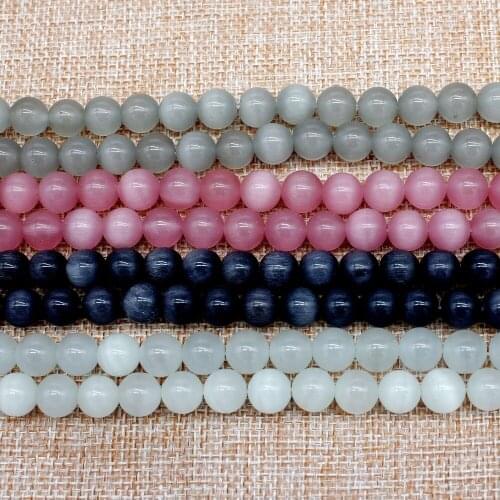 High Quality 4/6/8mm Pick Mix Color Round String Opal Loose Spacer Bead Natural Glass Cat Eye Beads For DIY Jewelry Finding