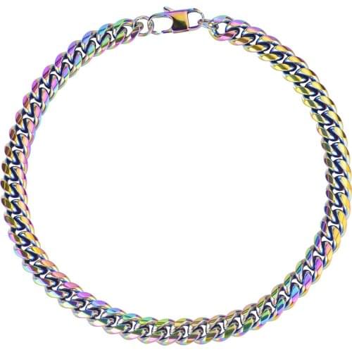12MM Colorful Cuban Chain Necklaces Choker Stainless Steel Link Neck for Men Boy Punk Cool Fashion Gift