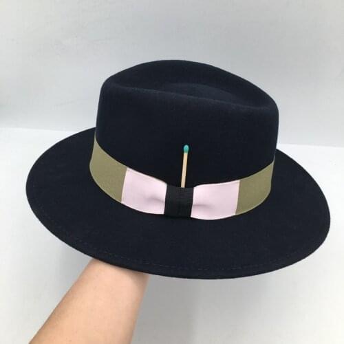 New winter wide-brim British fashion wool Hat stitching ribbons retro styling felt hat