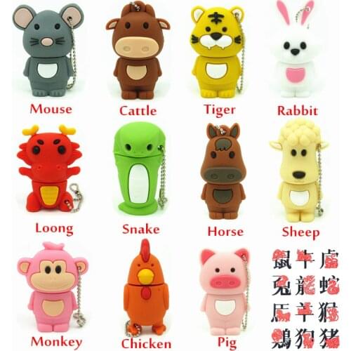 All kinds of animal Zodiac usb flash drive disk Tiger/Rabbit/Pig/Snake memory stick Pen drive gift pendrive 4gb 8gb 16gb 32gb