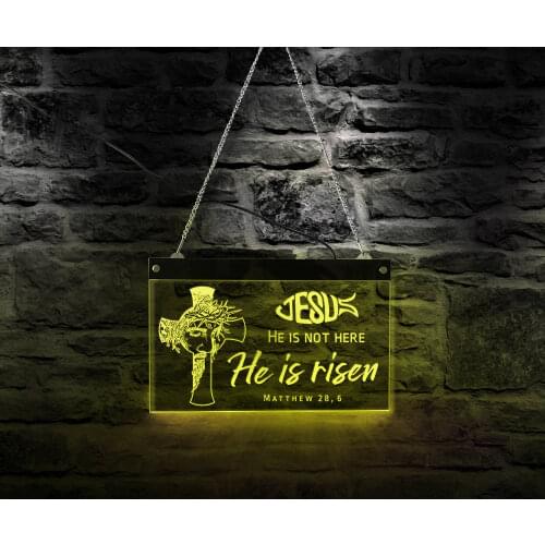 Jesus Cross Christ Portrait LED NEON Sign He Is Not Here HE IS RISEN Religious Publicity Easter Gift Church Acrylic Display Sign