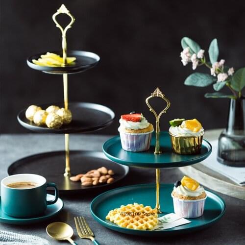 Ceramic double-layer plate cake plate fruit plate dessert table display stand Nordic tableware frosted multi-layer dessert plate
