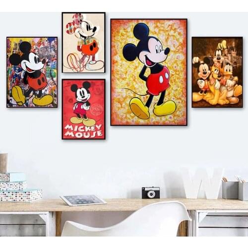 Colourful Cartoon Disney Mickey Mouse Canvas Painting Graffiti Street Art Posters and Prints for Children Room Decoration