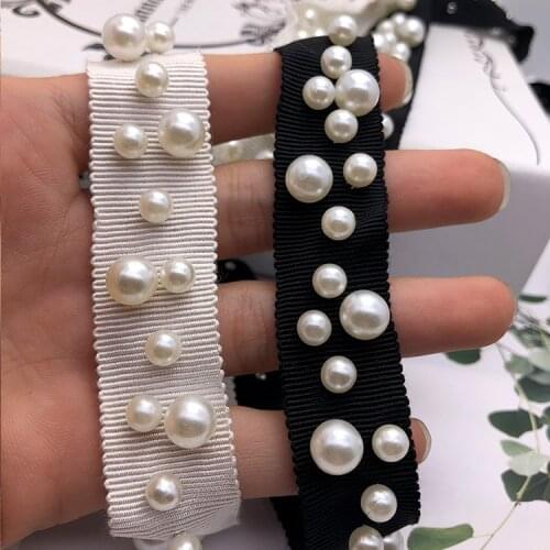 Hand-stitched pearl beaded lace trim for hat bag clothing shouder decorative accessories cloth trim