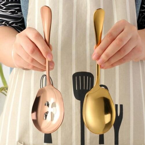 2Pcs Household Public Service Stainless Steel Spoon Colander Rainbow Soup Spoon Rice Spoon Salad Spoon Kitchen Dinnerware Set