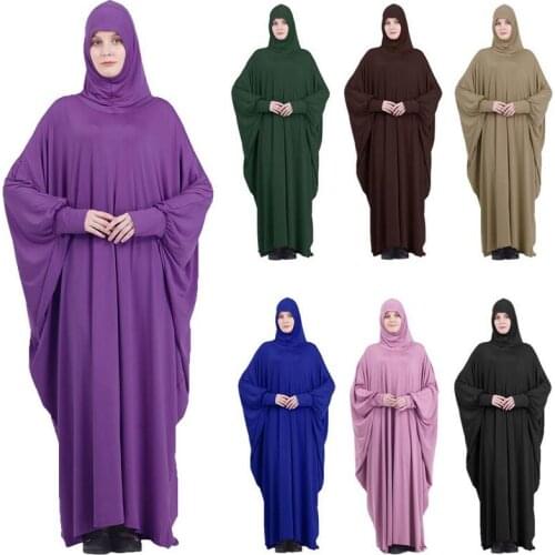 Muslim Hooded Abaya Gown Women Eid Prayer Kaftan Jilbab Loose Islamic Ramadan Thobe Robe Dress Arab Full Cover Burka Niqab