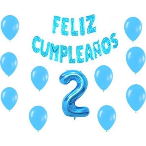 Lot 26 balloons second birthday blue balloon number 2 XXL 100 cm inflate with air or helium Happy birthday balloons 45 cm 10 balloons